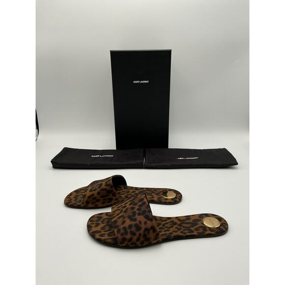 Saint Laurent 'Carlyle' Brown Leopard-Print Grosgrain Sandals Size OS - Picture 1 of 5